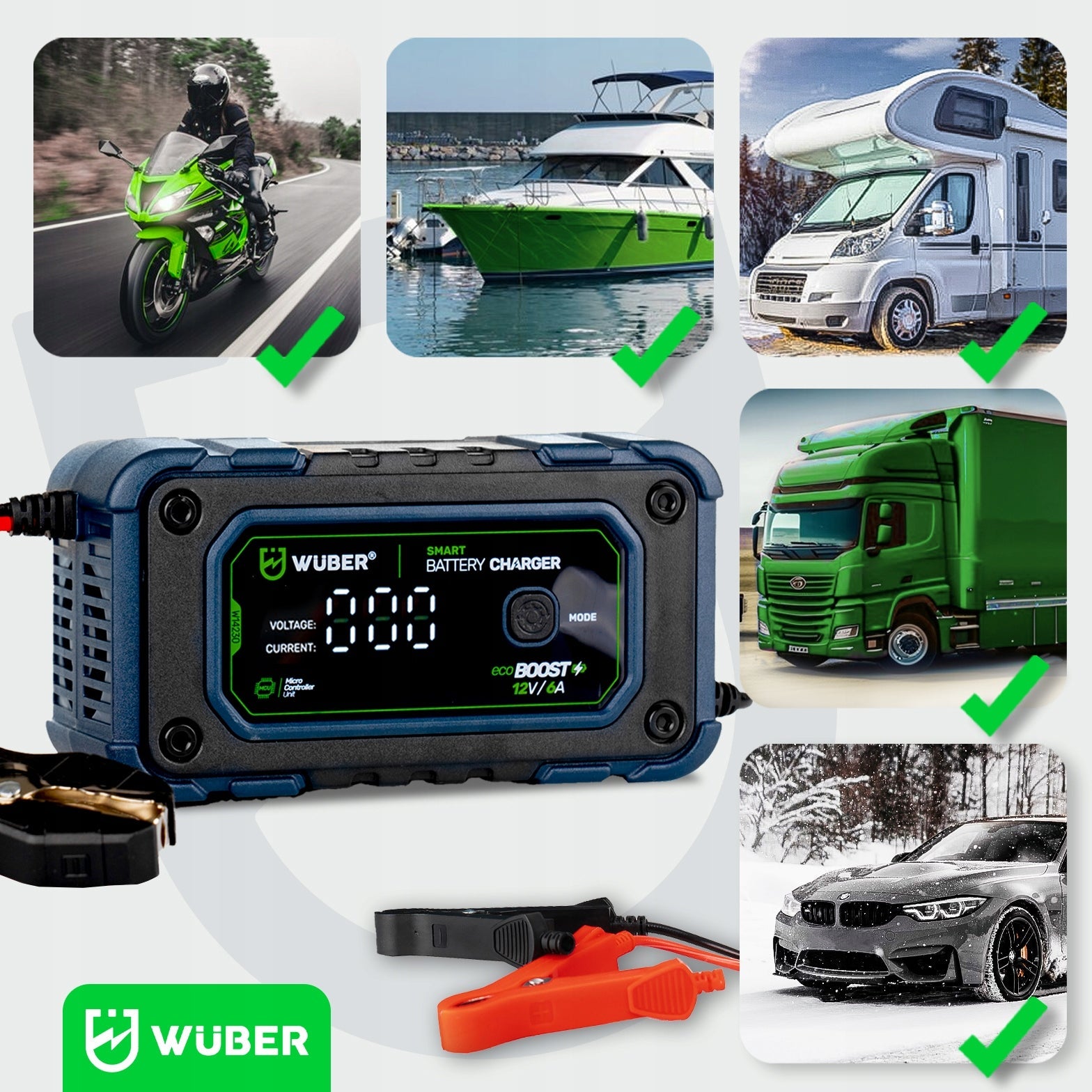 Mikroprocesorinis akumuliatoriaus įkroviklis su LCD WUBER 12V/6A
