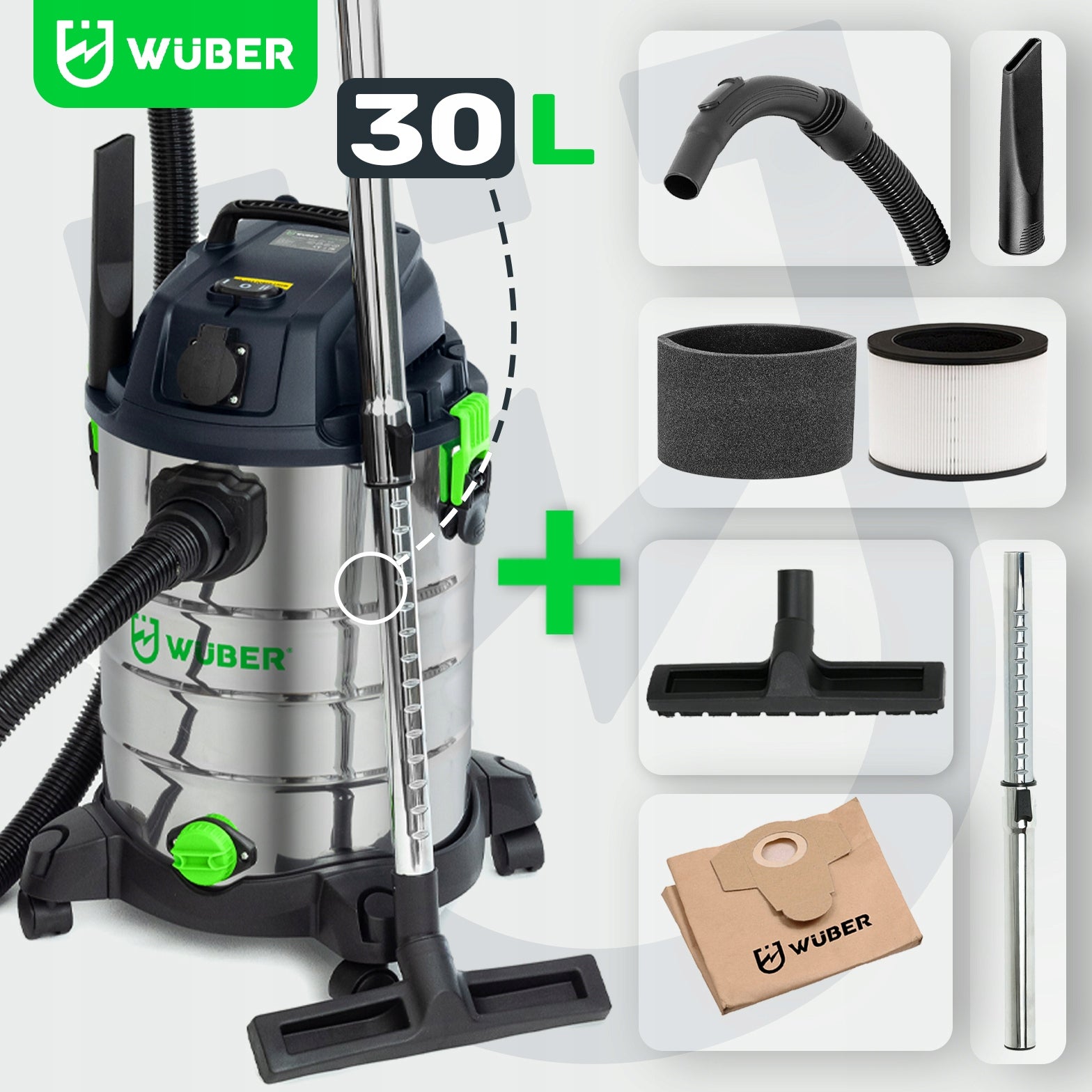 Pramoninis dirbtuvių dulkių siurblys WUBER 2200W