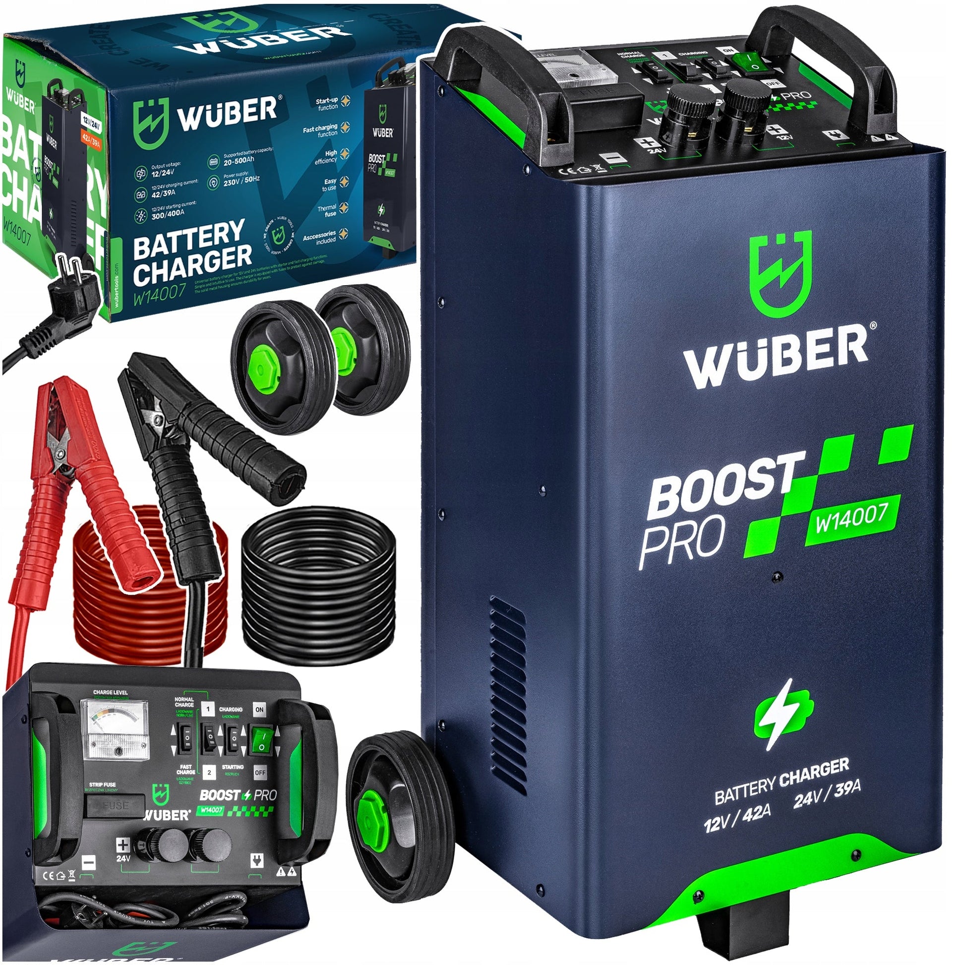 Universalus 12v/24v akumuliatoriaus įkroviklis su starteriu (400a) Wuber 42a